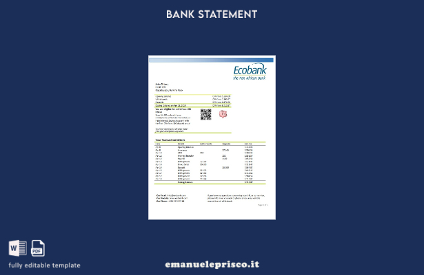 stile verificato Modello word di estratto conto bancario Burkina Faso Ecobank